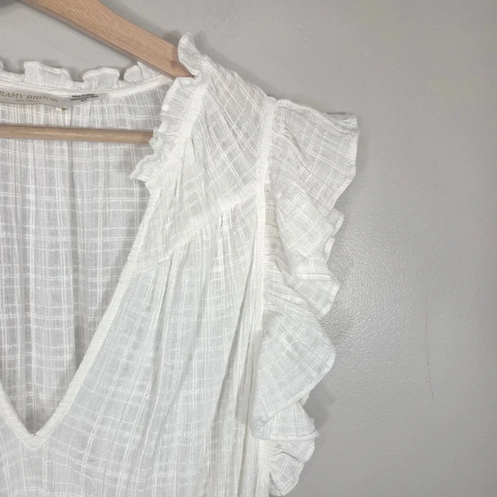 Ramy Brook White Cotton Flutter Sleeve Mini Dress Women's M Bridal Shower Reso